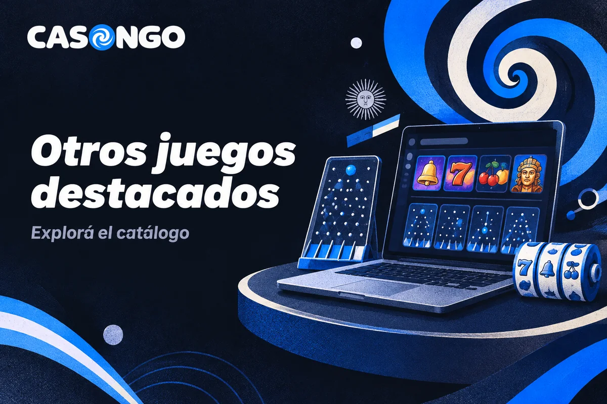 Portátil con catálogo de tragamonedas y juegos de Plinko.
