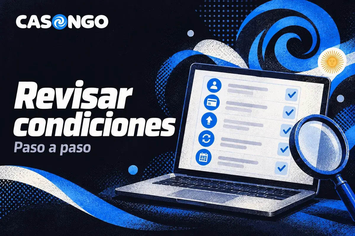 Laptop con condiciones de bonos y una lupa sobre la pantalla