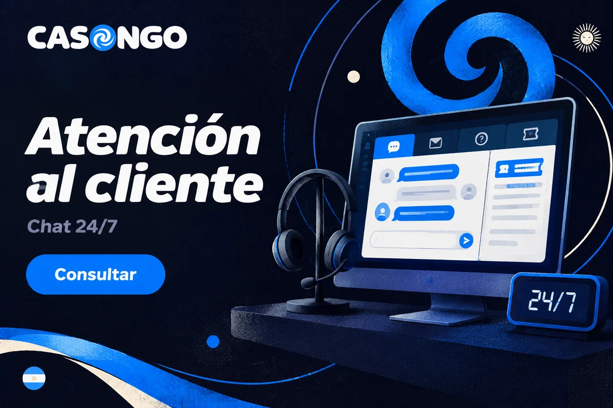 Terminal de soporte con chat abierto y auriculares al lado