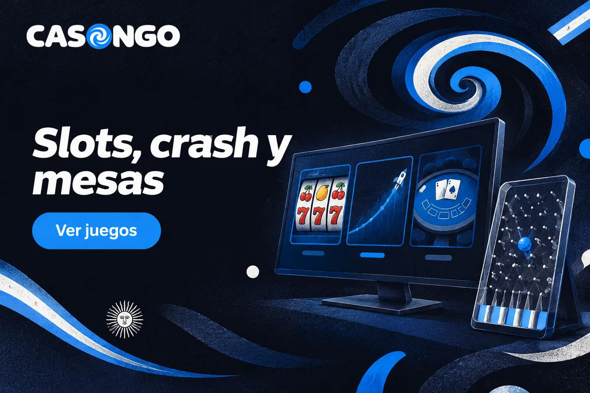 Monitor con tragamonedas, gráfico crash y mesa de blackjack